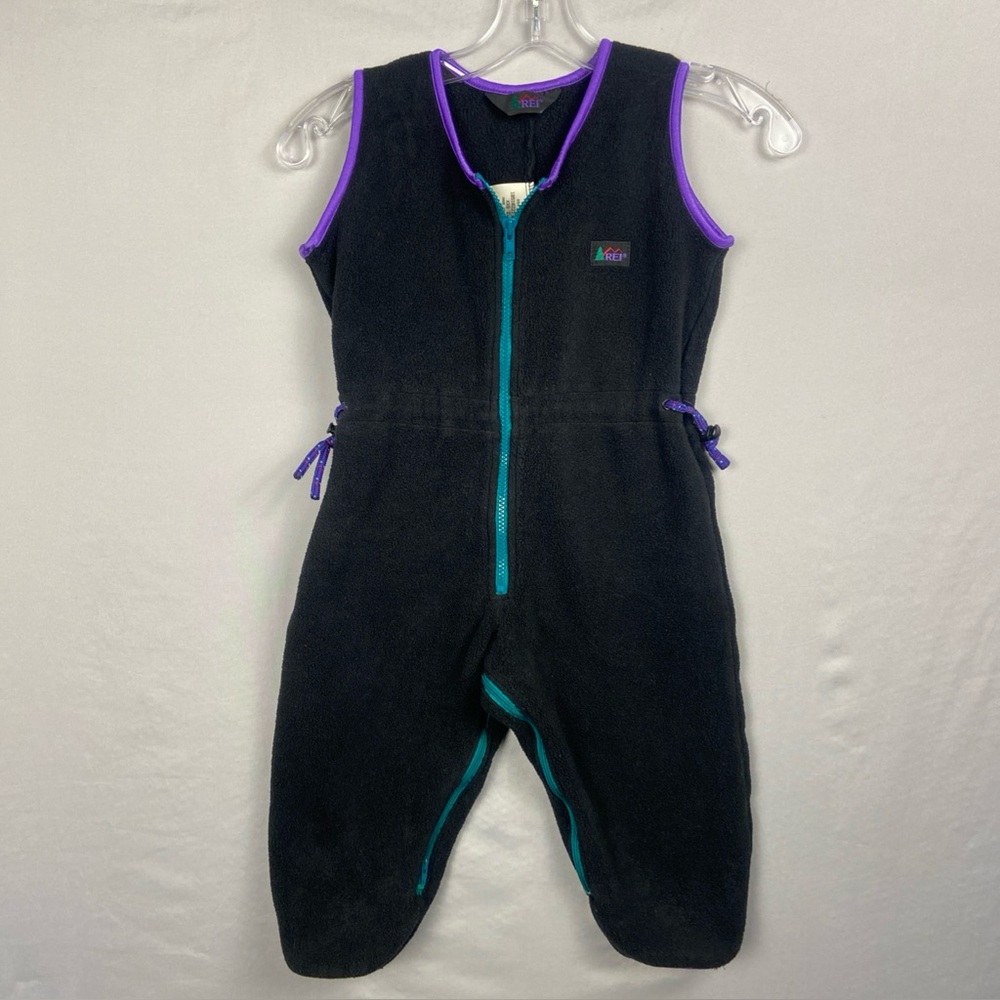 Vintage REI Fleece Suit One Piece Kids XXS 2/3 Black 90s Jumpsuit Overall